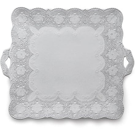 Merletto White Square Platter with Handles