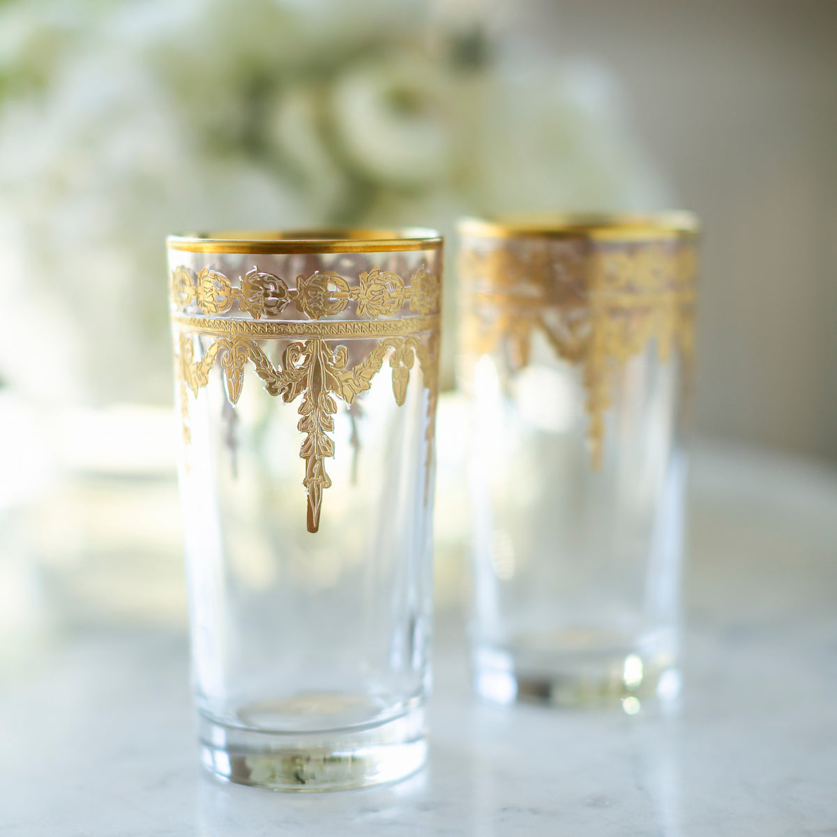 FROSTED hot W/GOLD OVERLAY HIGHBALL GLASSES