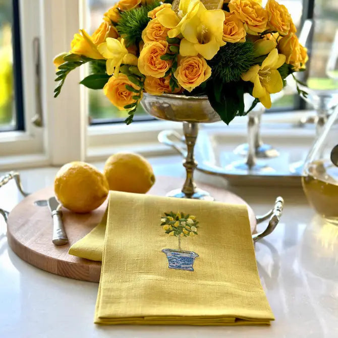 Lemon Topiary Linen Towel