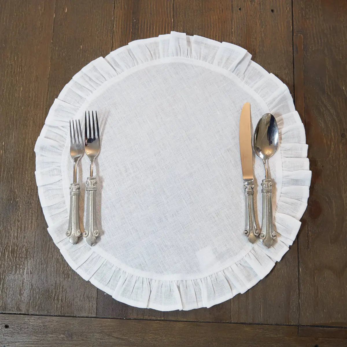 16.5" Linen Round Ruffle Placemat - New