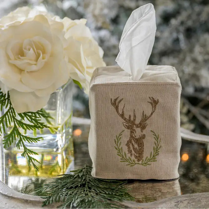 Laurel Wreath Stag Tissue Box Cover - New