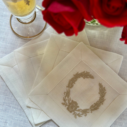 Victoria Magazine Laurel Wreath Cocktail Napkins - New