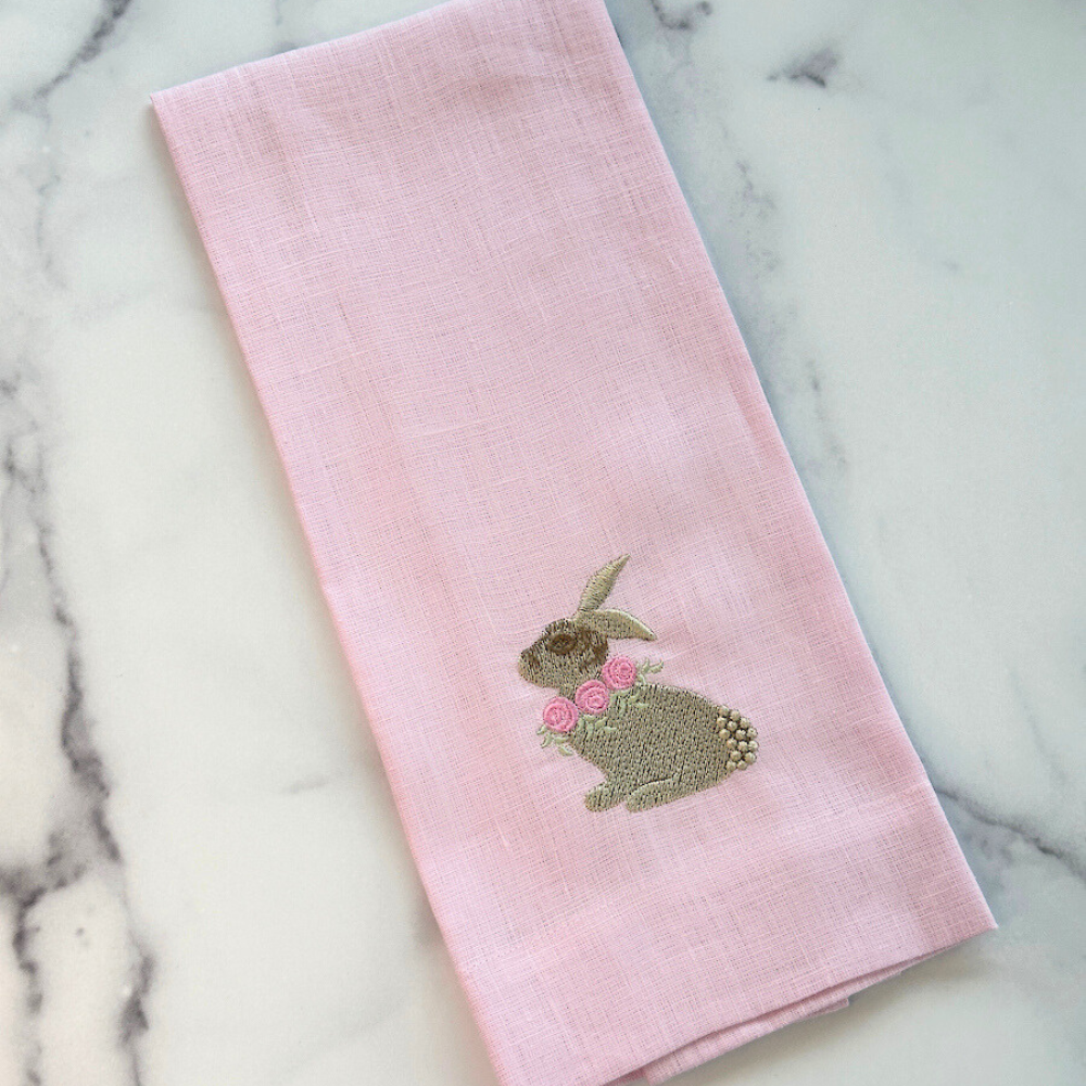 Floral Bunny Linen Towel