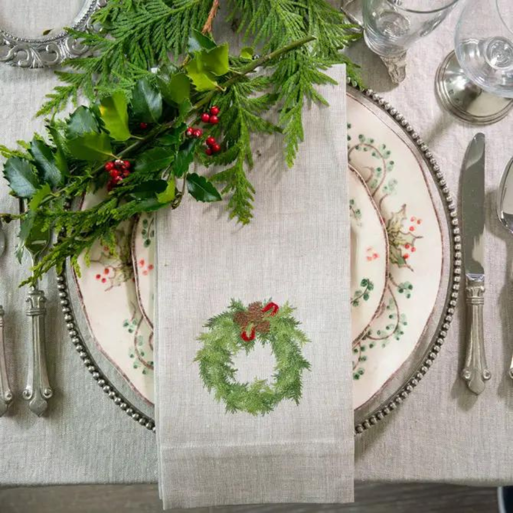 Juniper Wreath Linen Towel