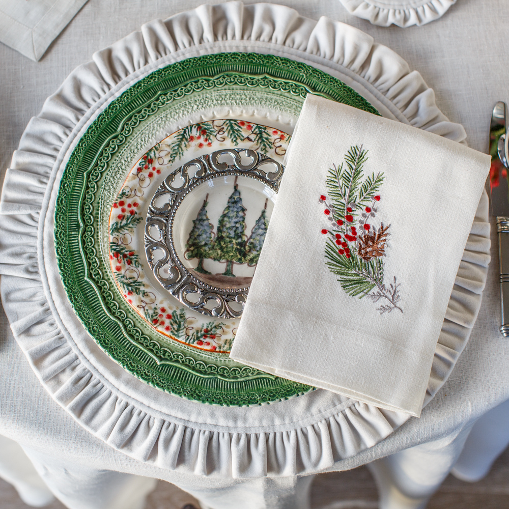 Serviette en lin Natale Sprig