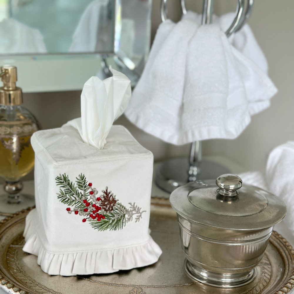 Natale Sprig Velvet Tissue Box Cover