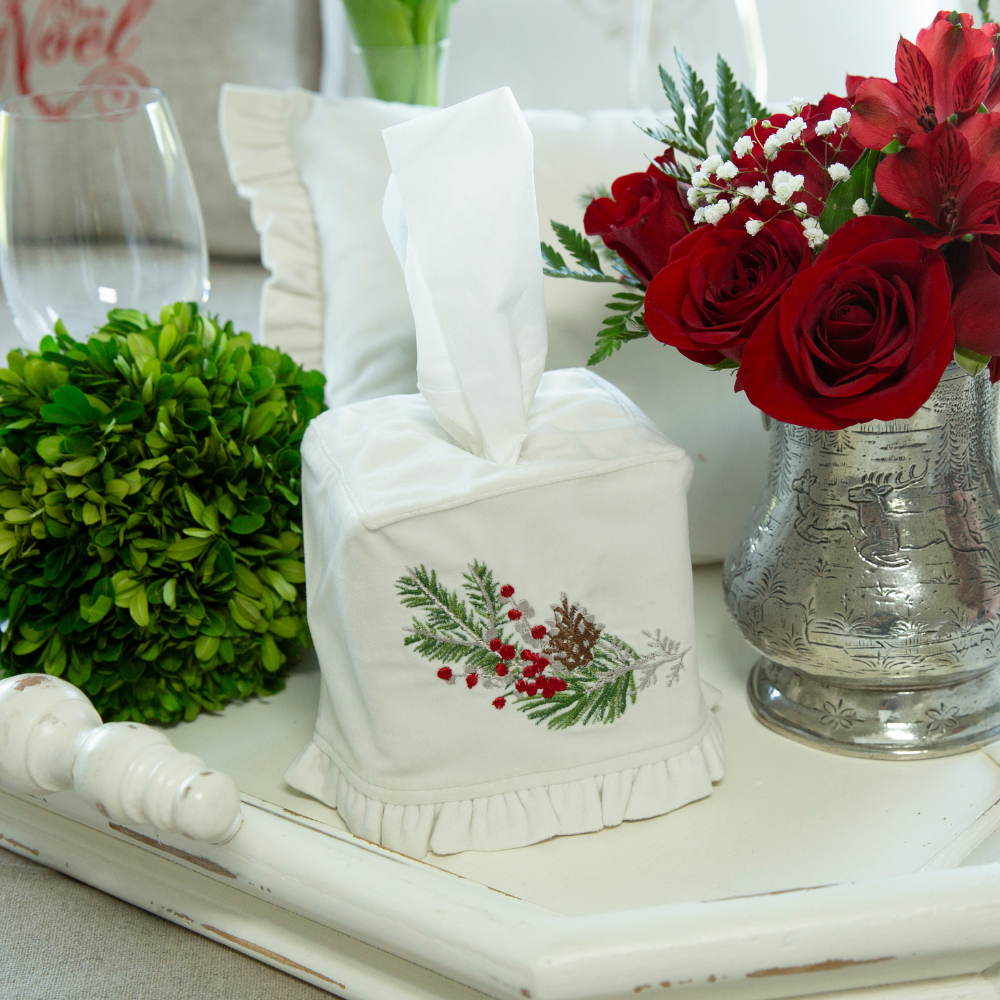 Natale Sprig Velvet Tissue Box Cover