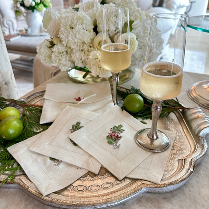 Natale Sprig Cream Cocktail Napkin Set