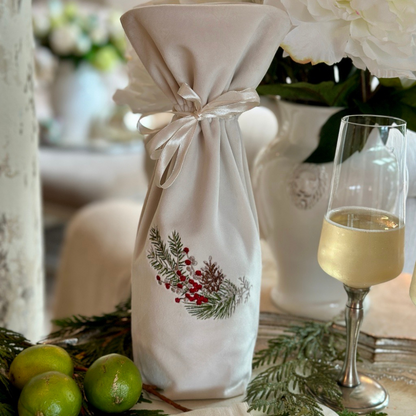 Natale Sprig Velvet Wine Bag