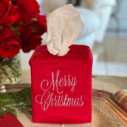 Merry Christmas Velvet Tissue Box Cover