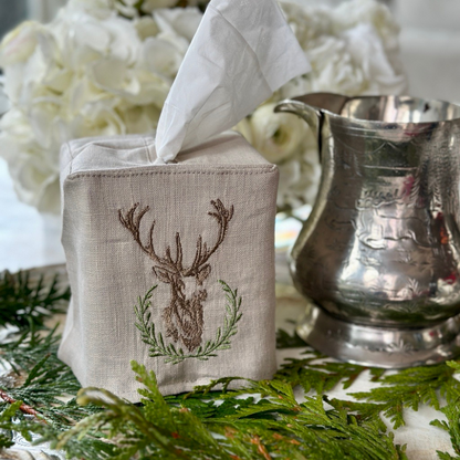 Laurel Wreath Stag Tissue Box Cover - New