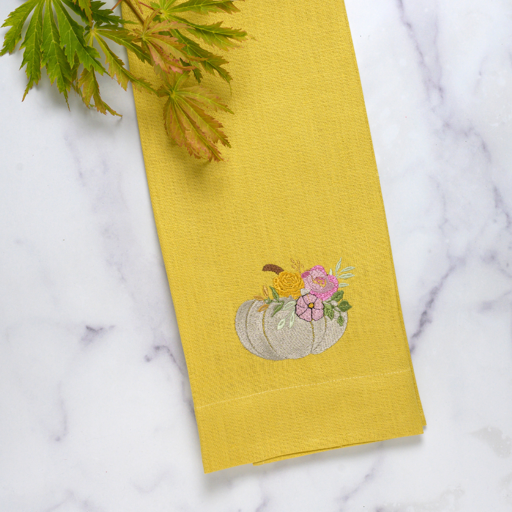 Floral Pumpkin Linen Towel - New