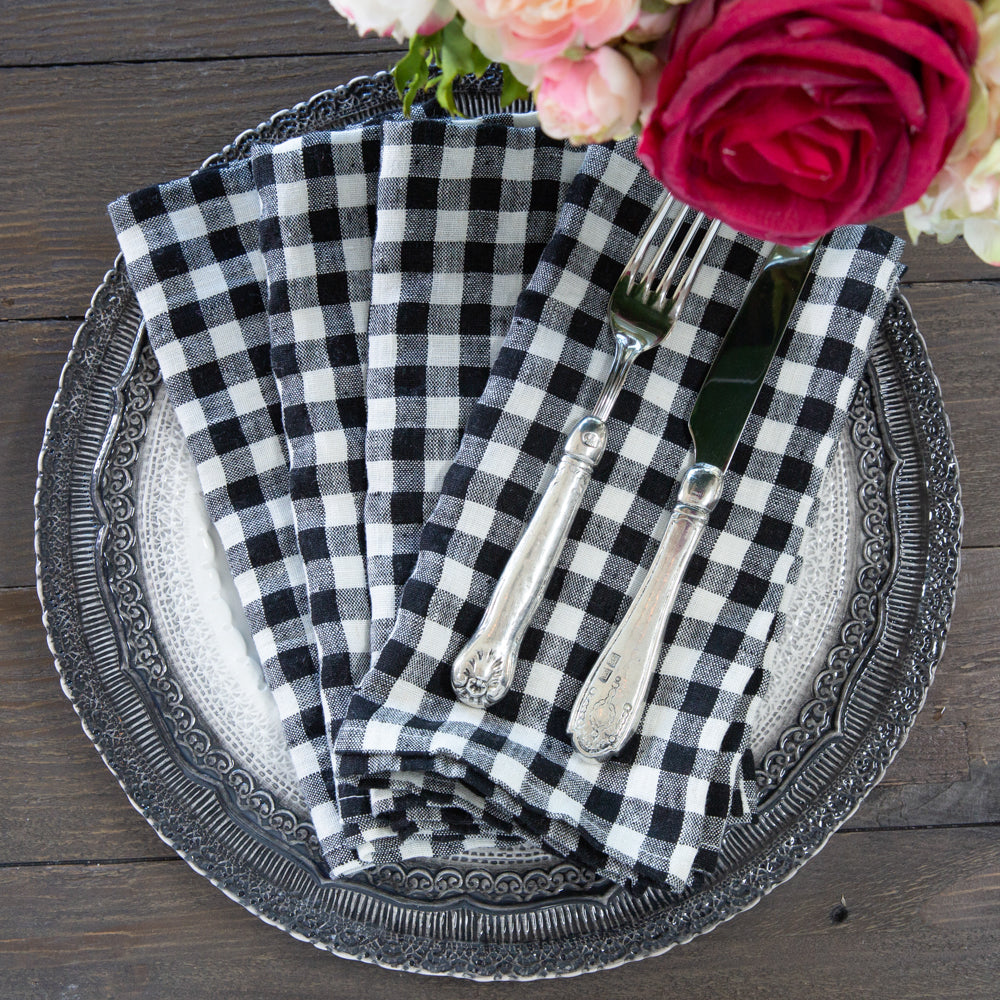 Checkered Washed Linen Napkin Set – Arte Italica