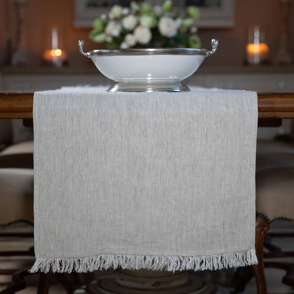 Crown Tuscan Linen Runner with Fringe 108 inch Wide Fringe R297