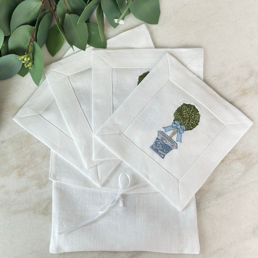 Chinoiserie Boxwood Topiary Cocktail Napkin Set - New