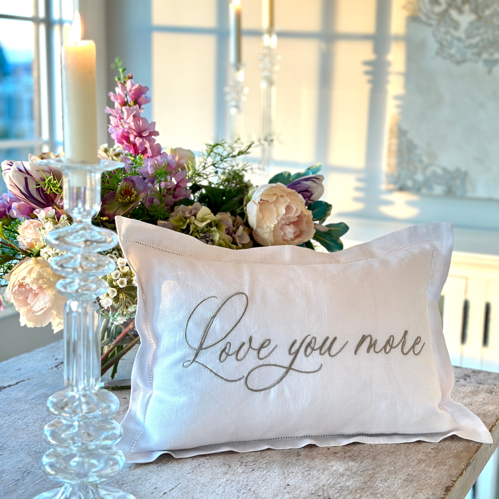 Love You More Hemstitch Décor Pillow