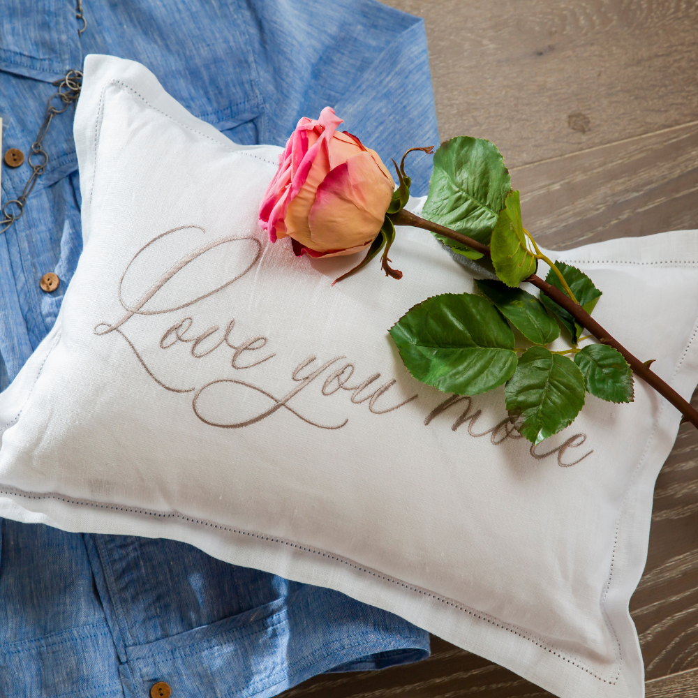 Love You More Hemstitch Décor Pillow