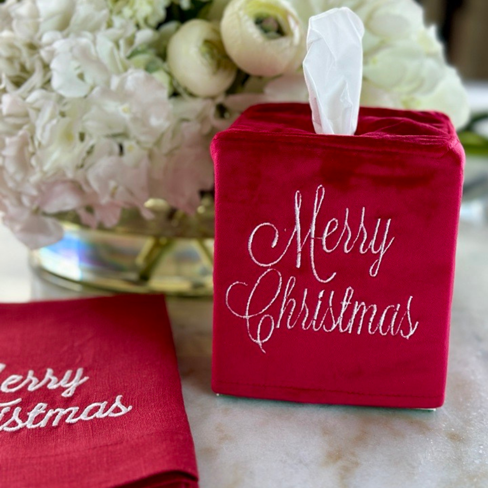 Merry Christmas Velvet Tissue Box Cover