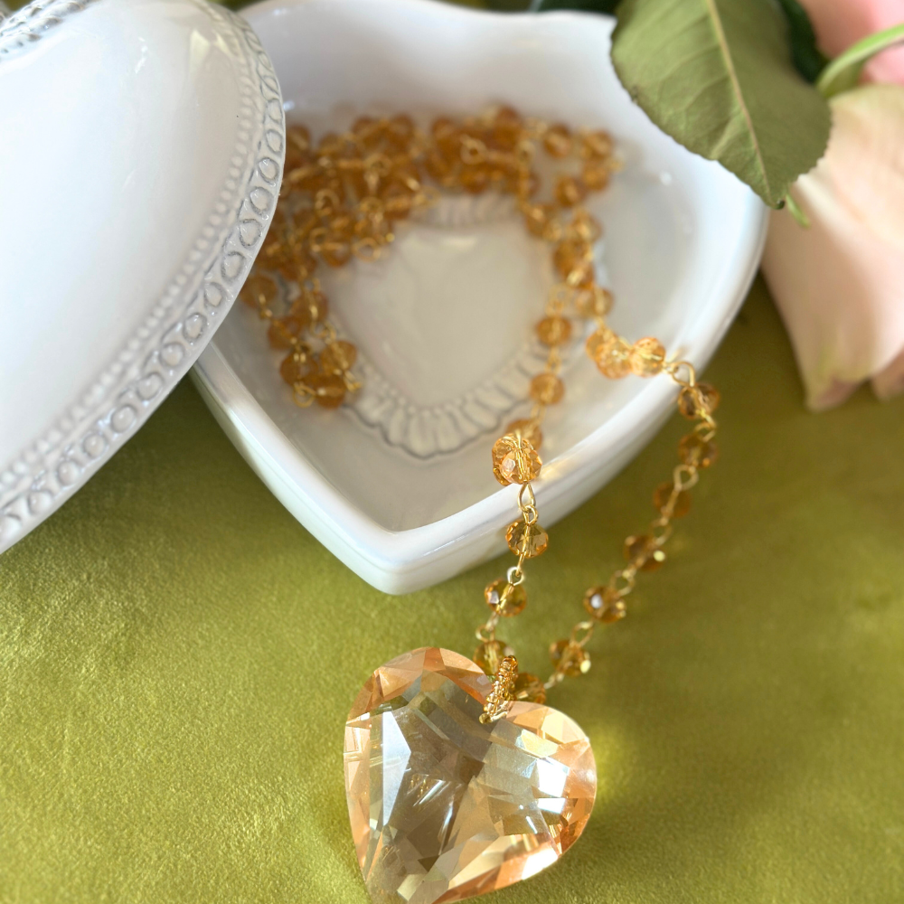 Amber 'Beading' Glass Heart Necklace - New -Online Only