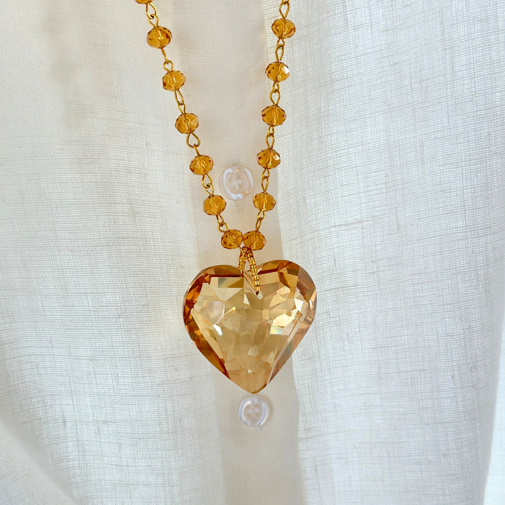 Amber 'Beading' Glass Heart Necklace - New -Online Only