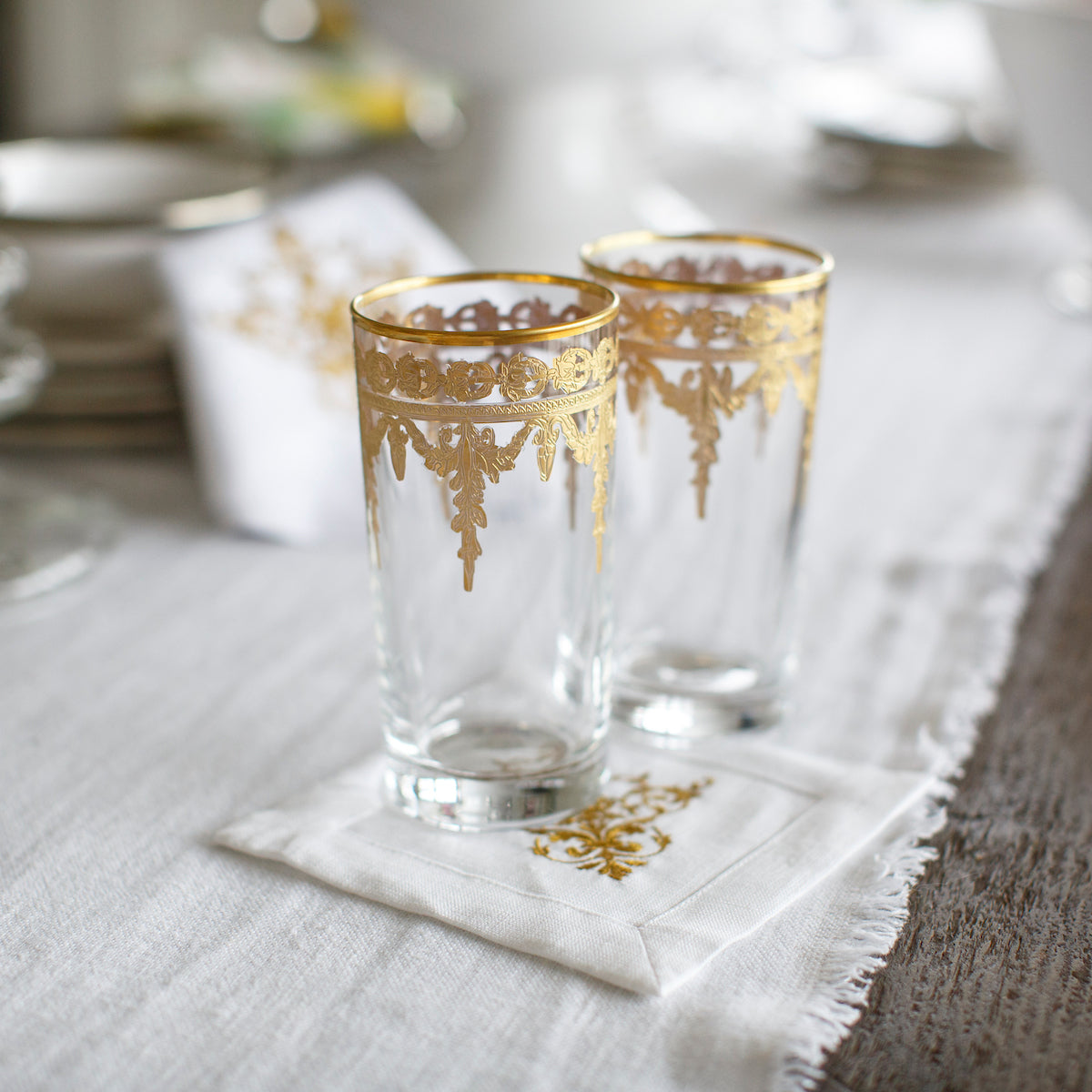 FROSTED hot W/GOLD OVERLAY HIGHBALL GLASSES