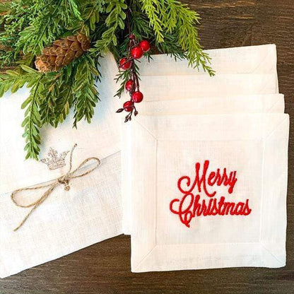 Crown Linen Designs Cocktail Napkin Sets Merry Christmas Cocktail Napkin Set (4)