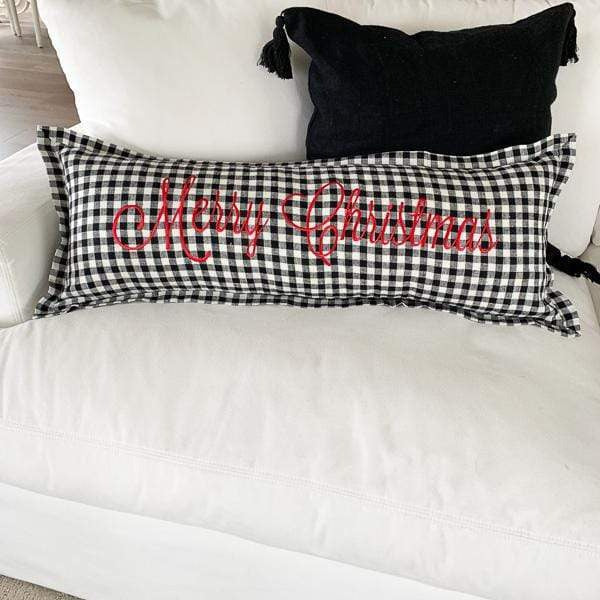 Crown Linen Designs Lumbar Pillows Checkered Black (Red) Merry Christmas Checkered Linen Lumbar Pillow