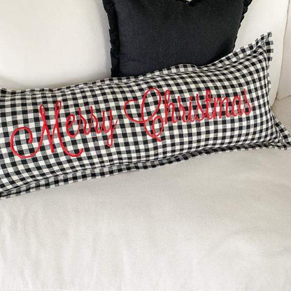 Crown Linen Designs Lumbar Pillows Checkered Black (Red) Merry Christmas Checkered Linen Lumbar Pillow