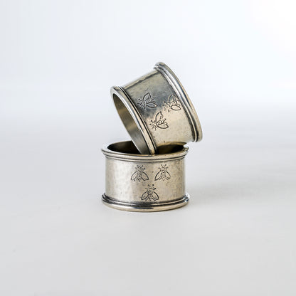 Vintage Bees Pewter Napkin Ring Set of 2