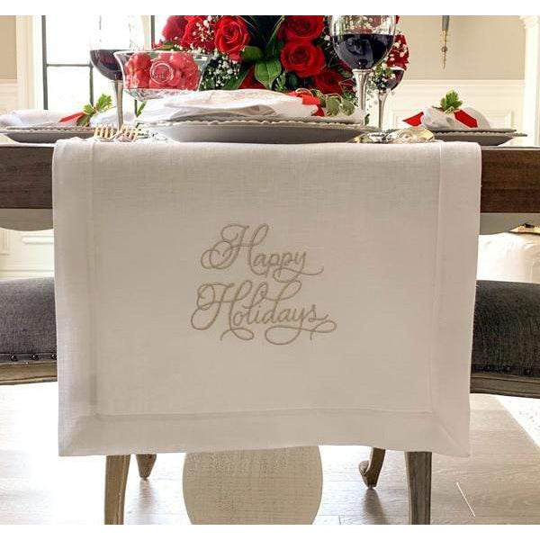 Crown Linen Designs Table Runners 70" Happy Holidays Linen Table Runner - 17" Wide